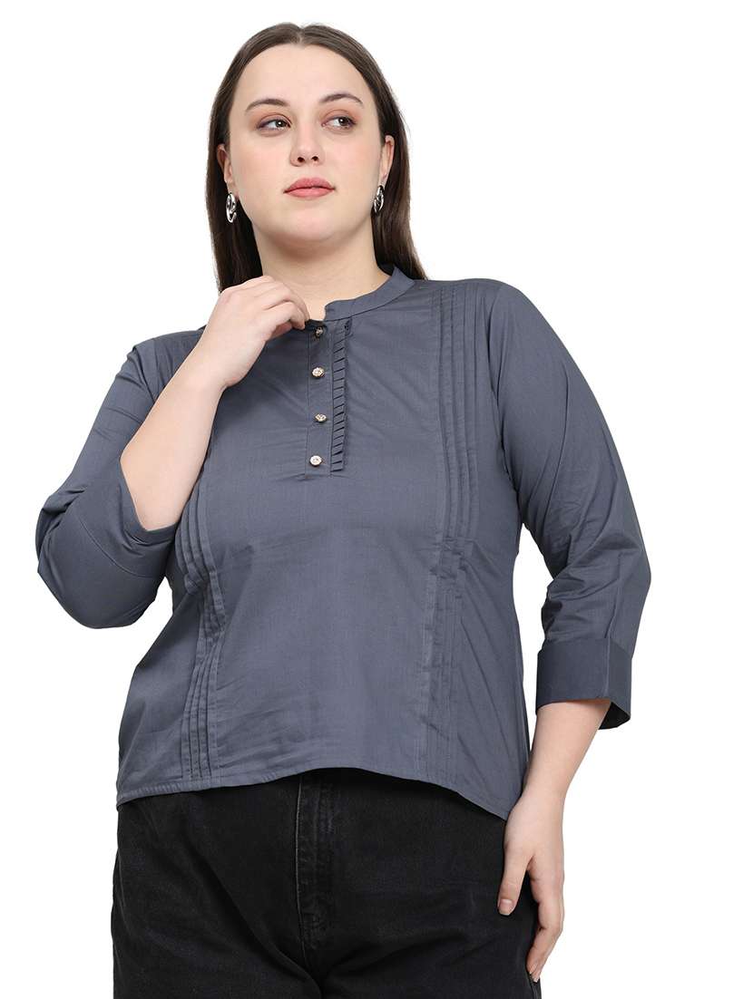 women solid three quarter sleeves regular top