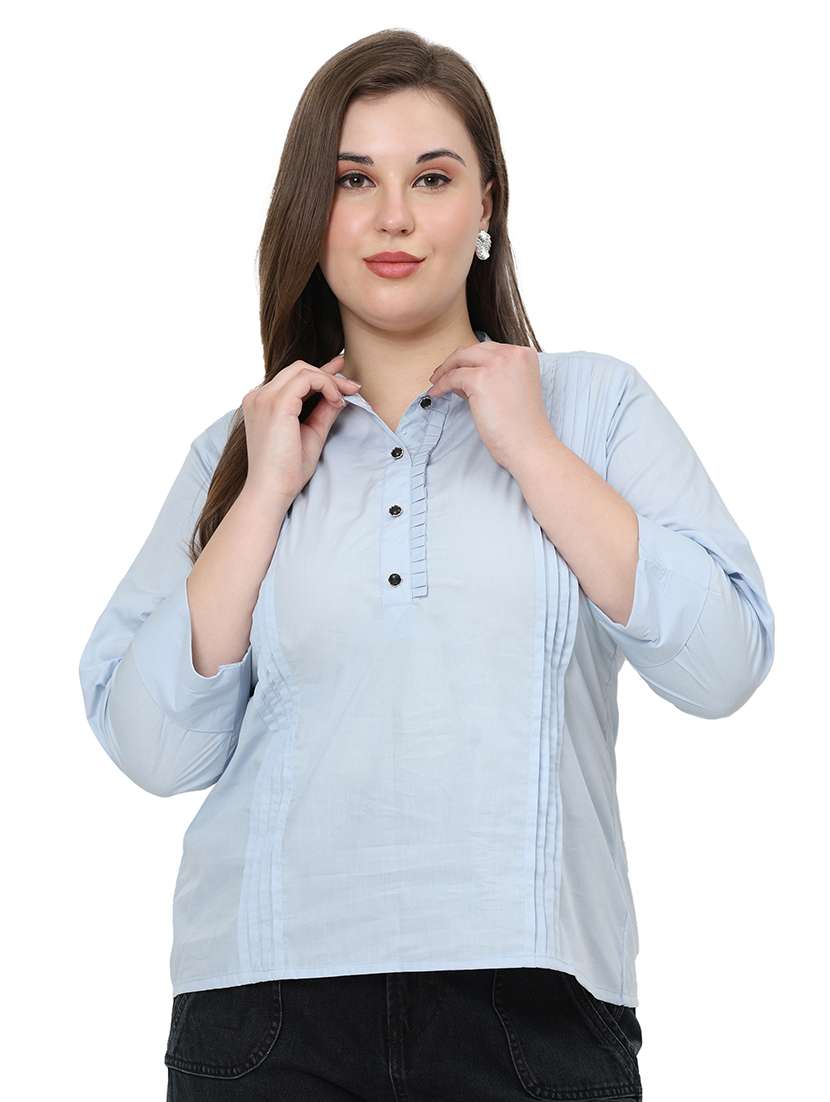 women solid three quarter sleeves regular top
