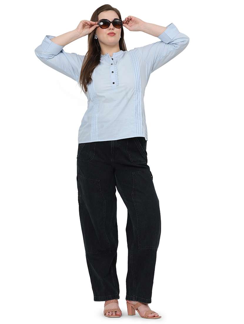 women solid three quarter sleeves regular top - 22512277 -  Standard Image - 5
