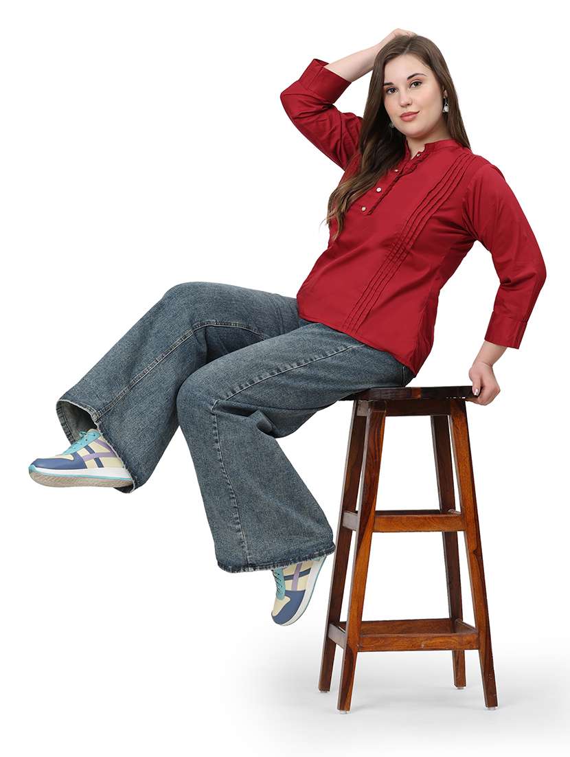 women solid three quarter sleeves regular top - 22512279 -  Standard Image - 5
