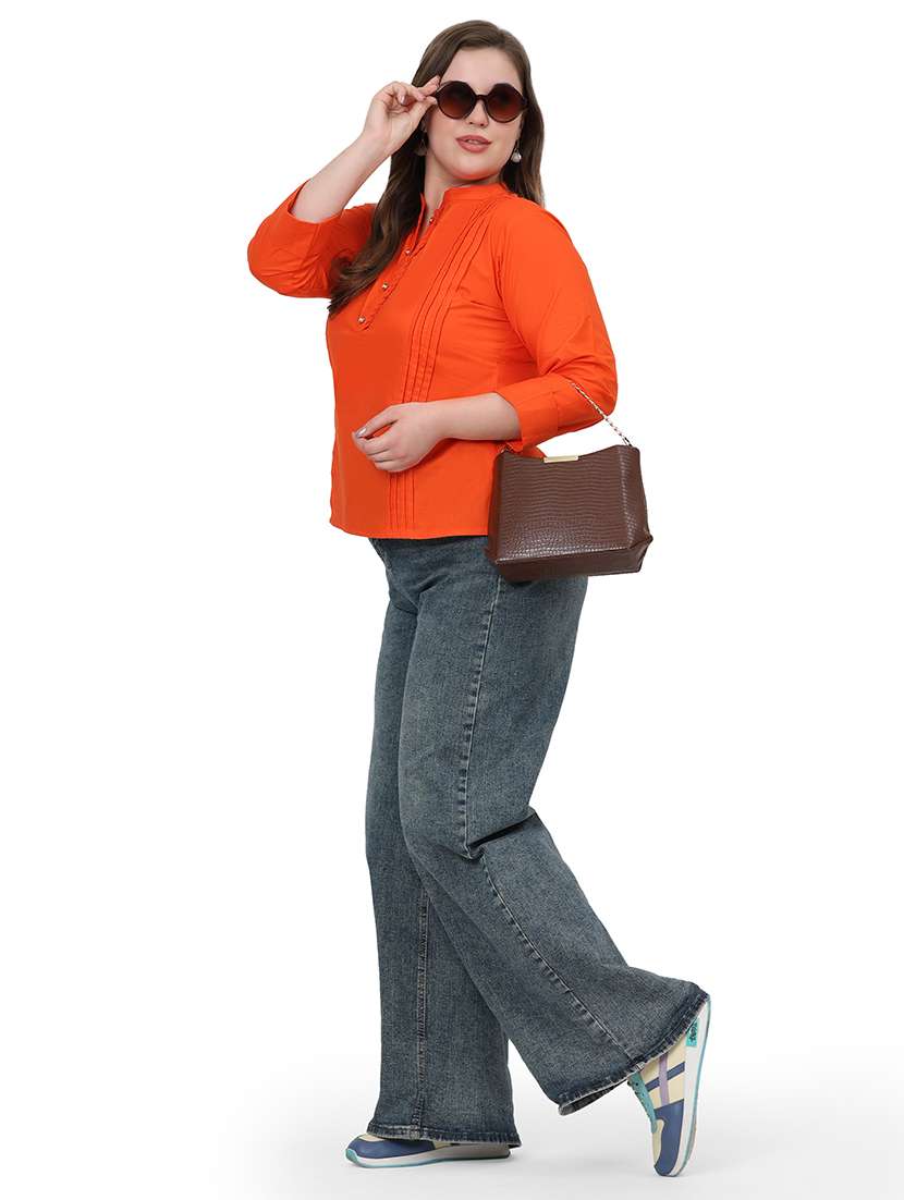 women solid three quarter sleeves regular top - 22512280 -  Standard Image - 5