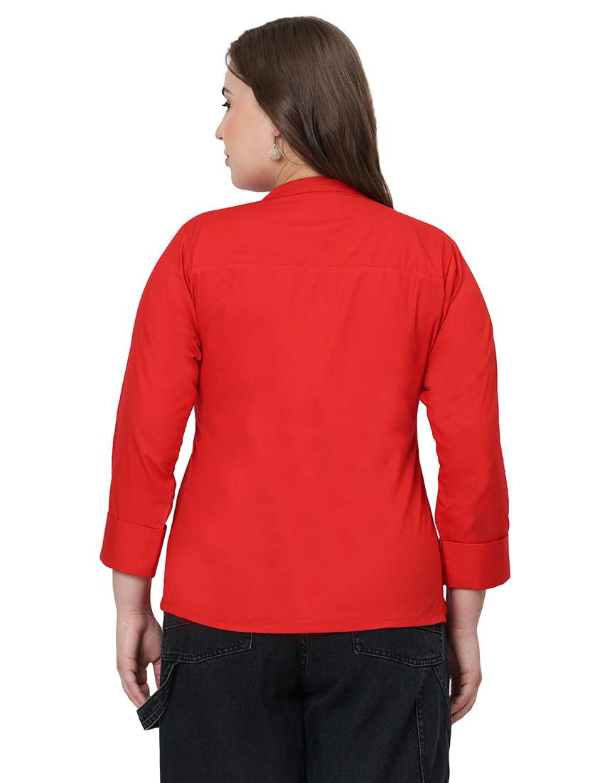 red cotton collared frill trim top - 22512283 -  Standard Image - 3
