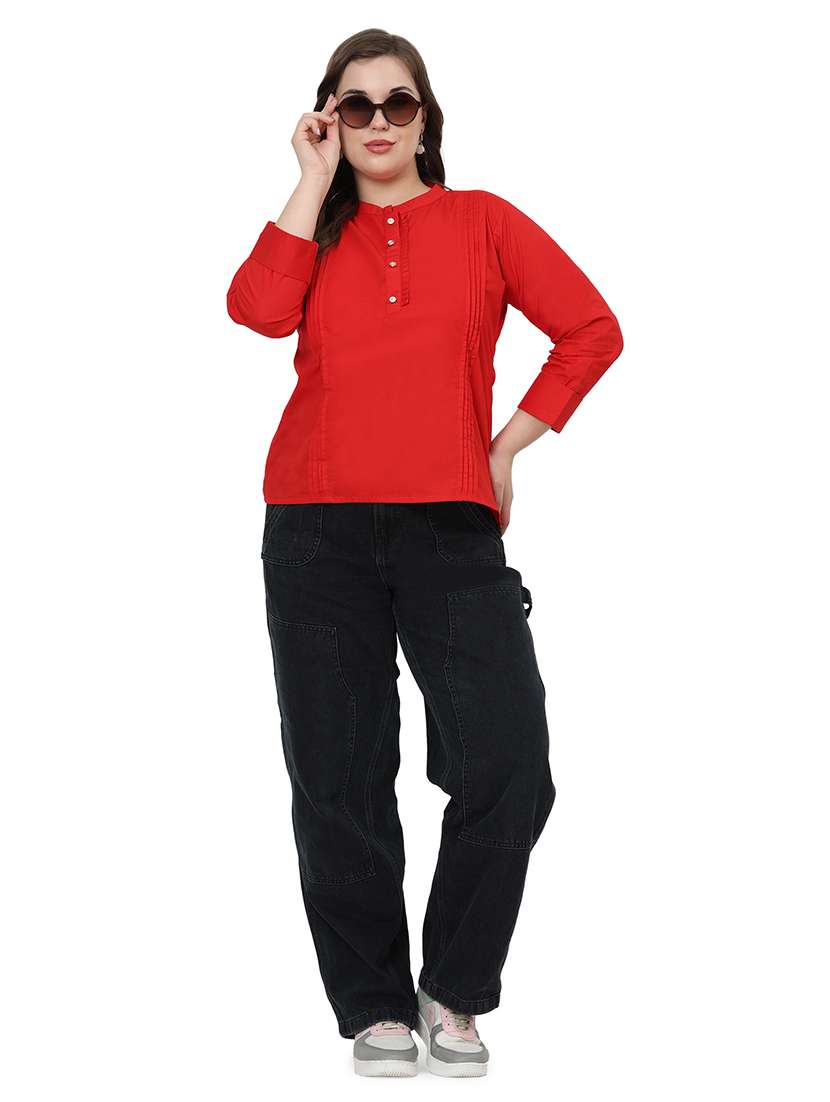 red cotton collared frill trim top - 22512283 -  Standard Image - 5