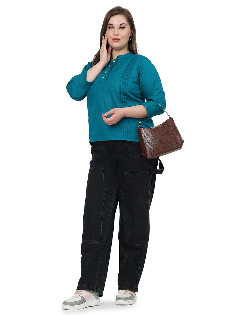 women solid three quarter sleeves regular top - 22512285 -  Standard Image - 5