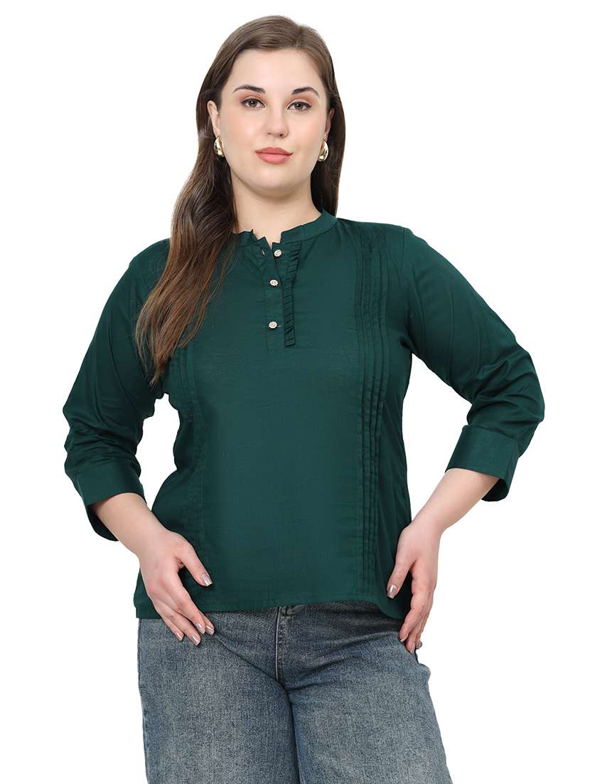 women solid three quarter sleeves regular top