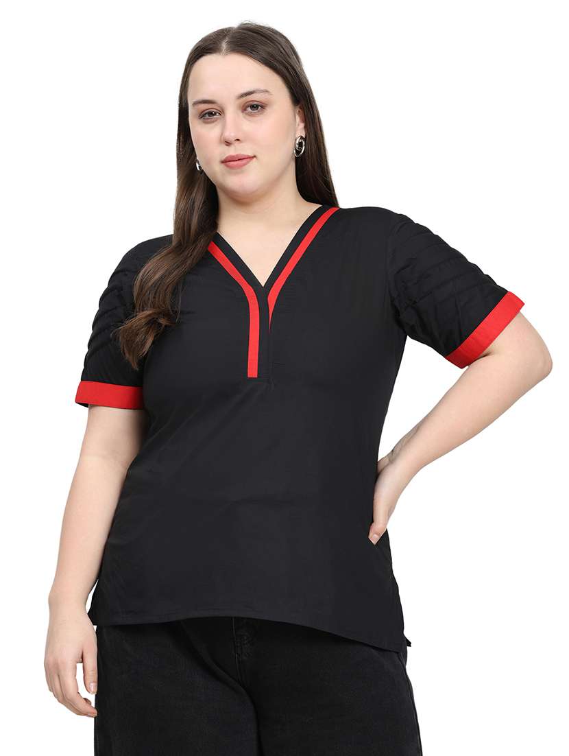 women solid v neck short sleeves regular top