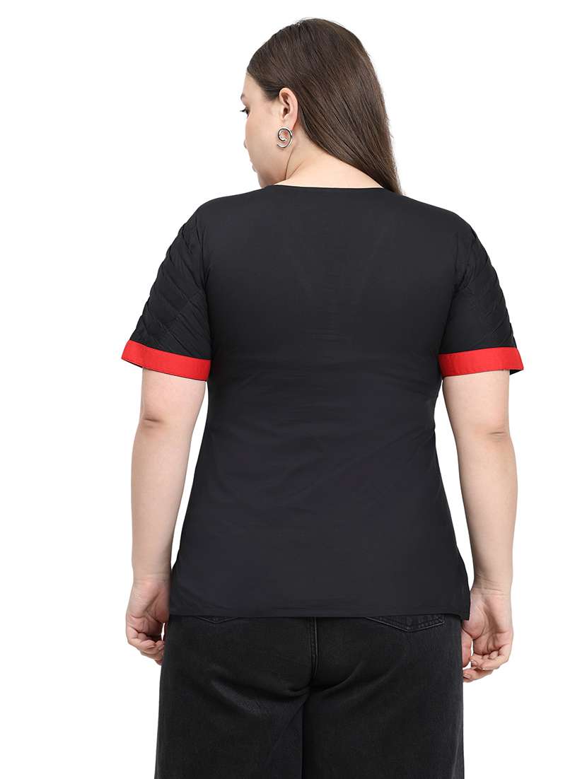 women solid v neck short sleeves regular top - 22512290 -  Standard Image - 3