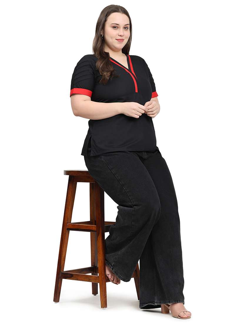 women solid v neck short sleeves regular top - 22512290 -  Standard Image - 5
