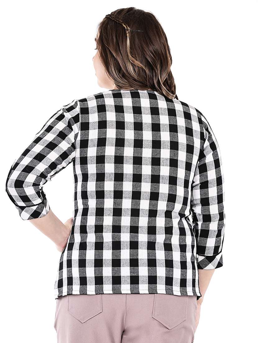 women checkered three quarter sleeves regular top - 22512295 -  Standard Image - 3
