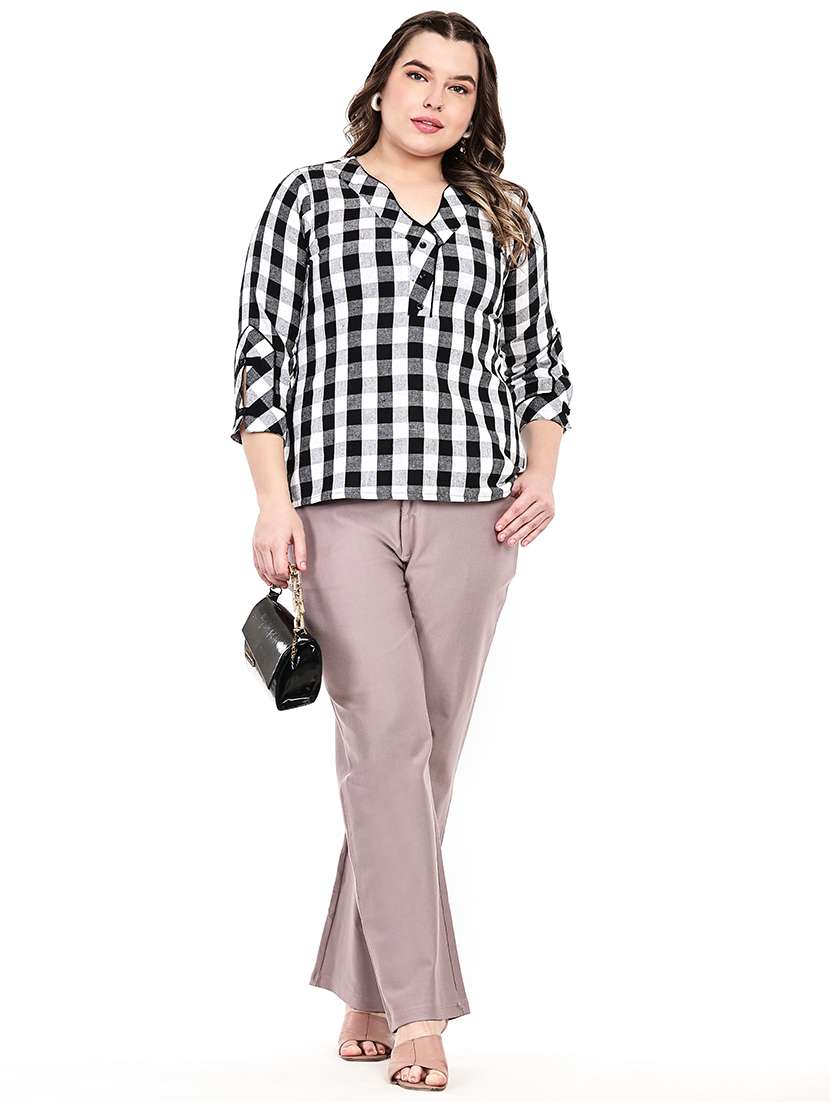 women checkered three quarter sleeves regular top - 22512295 -  Standard Image - 5
