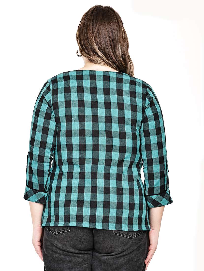 women checkered three quarter sleeves regular top - 22512298 -  Standard Image - 3