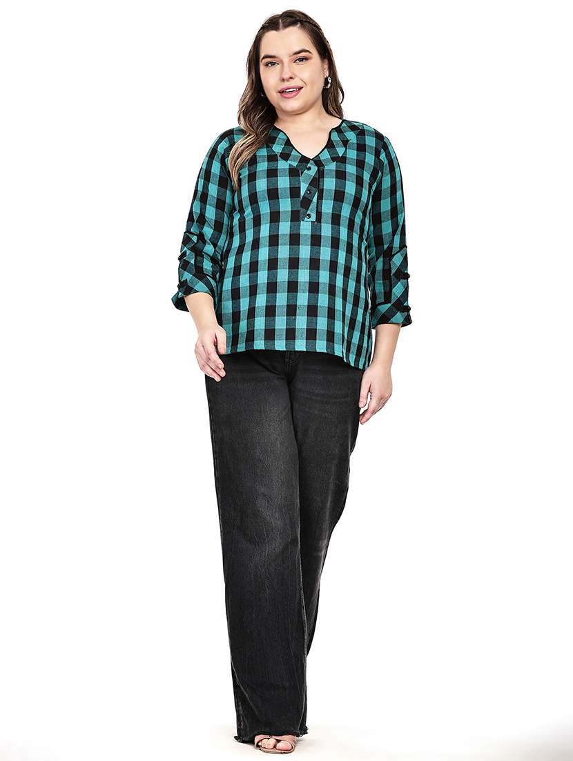women checkered three quarter sleeves regular top - 22512298 -  Standard Image - 5