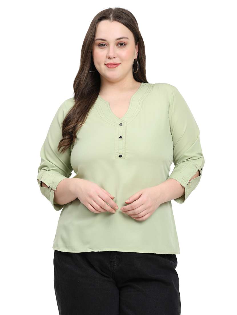women solid three quarter sleeves regular top