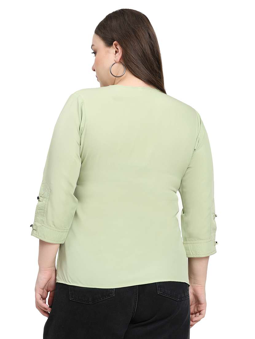women solid three quarter sleeves regular top - 22512300 -  Standard Image - 3