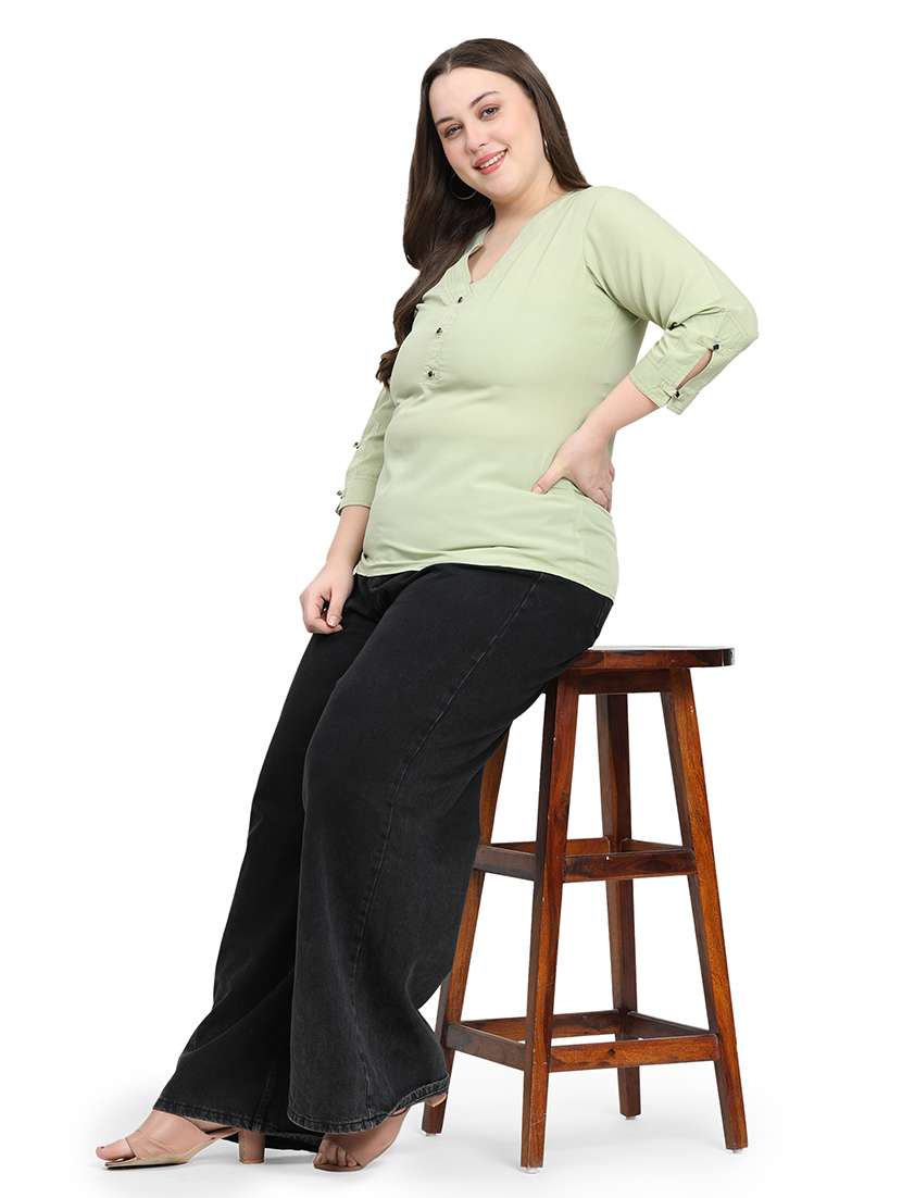 women solid three quarter sleeves regular top - 22512300 -  Standard Image - 5