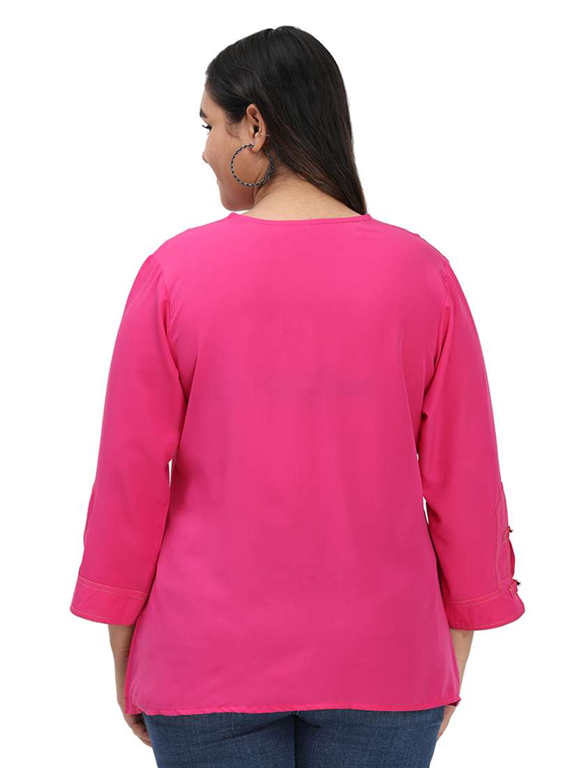 women solid three quarter sleeves regular top - 22512301 -  Standard Image - 3