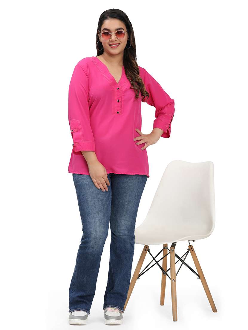 women solid three quarter sleeves regular top - 22512301 -  Standard Image - 5