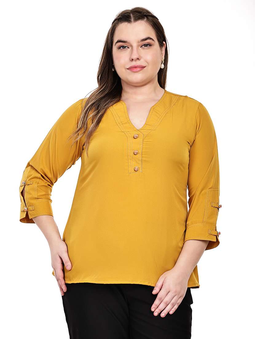 women solid three quarter sleeves regular top