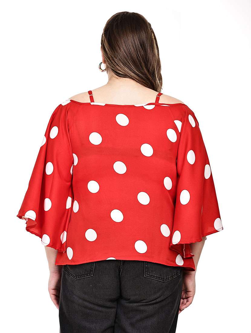 women polka dots cold shoulder top - 22512314 -  Standard Image - 3