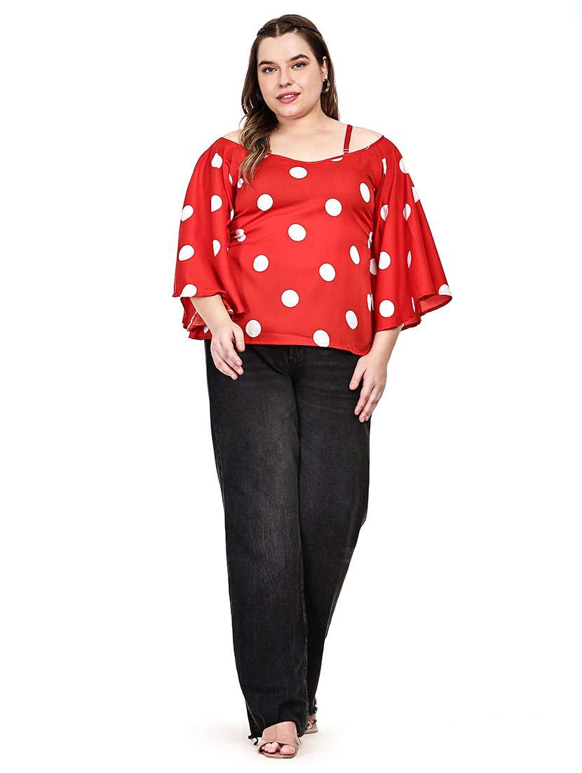 women polka dots cold shoulder top - 22512314 -  Standard Image - 5
