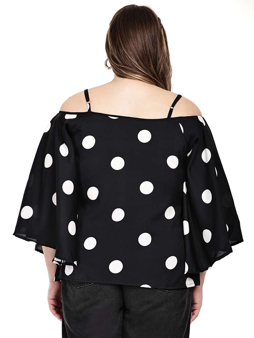 women polka dots cold shoulder top - 22512315 -  Standard Image - 3