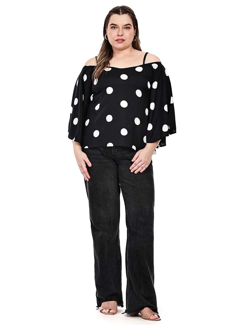 women polka dots cold shoulder top - 22512315 -  Standard Image - 5
