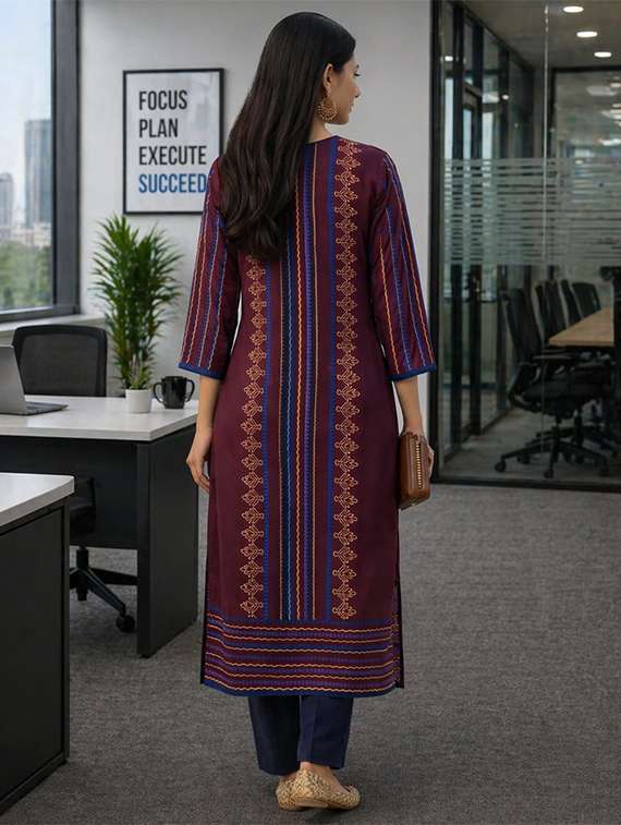 women printed three quarter sleeve straight kurta - 22512331 -  Standard Image - 3