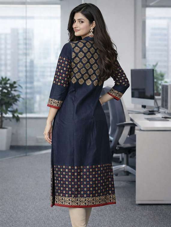 women printed three quarter sleeve straight kurta - 22512332 -  Standard Image - 3