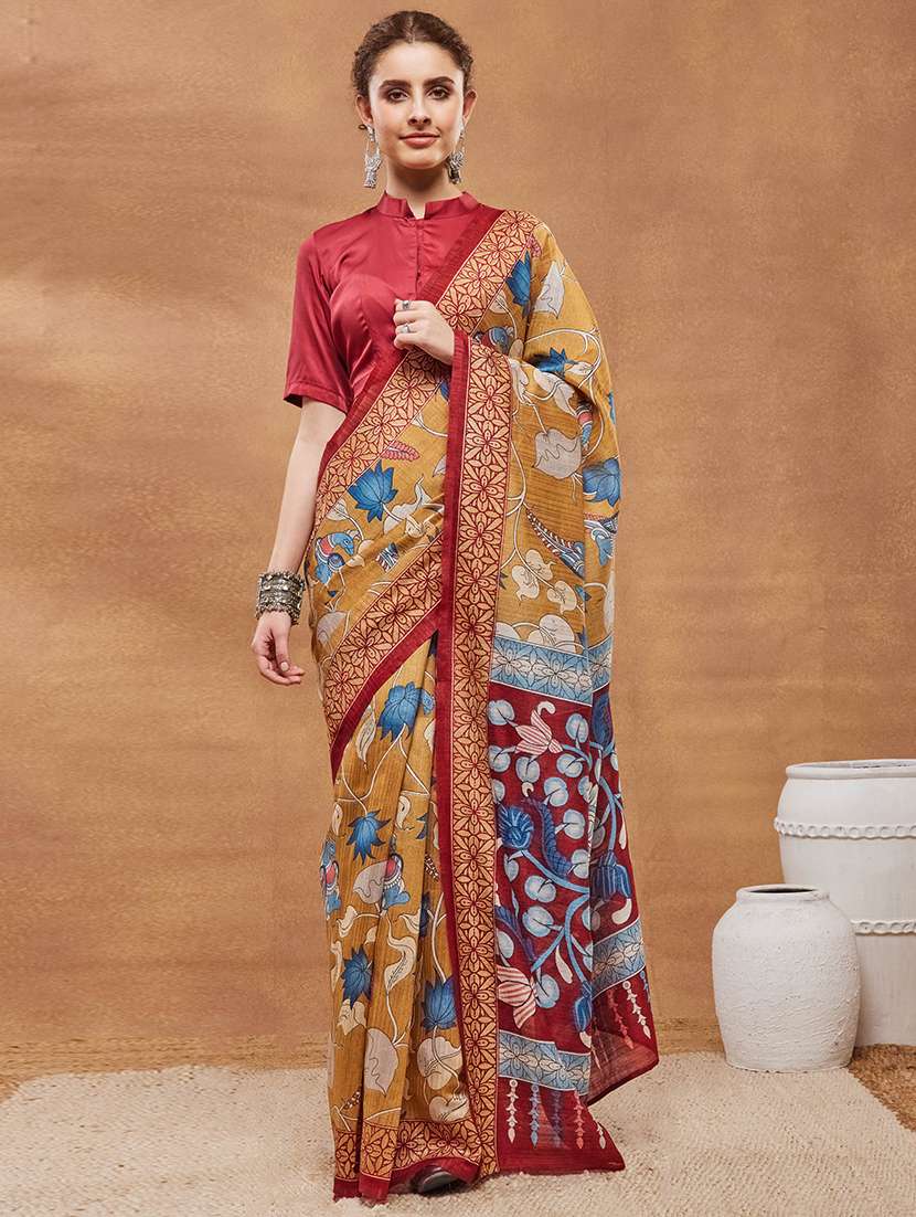 women kalamkari ready to wear saree with blouse