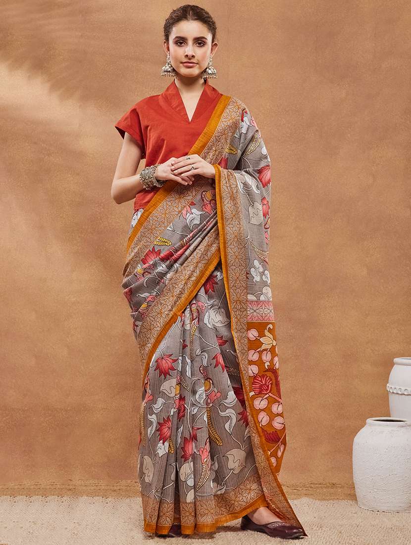 women kalamkari ready to wear saree with blouse