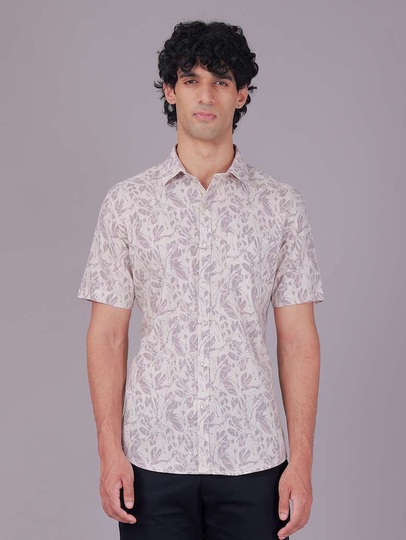 men printed short sleeve regular fit casual shirt
