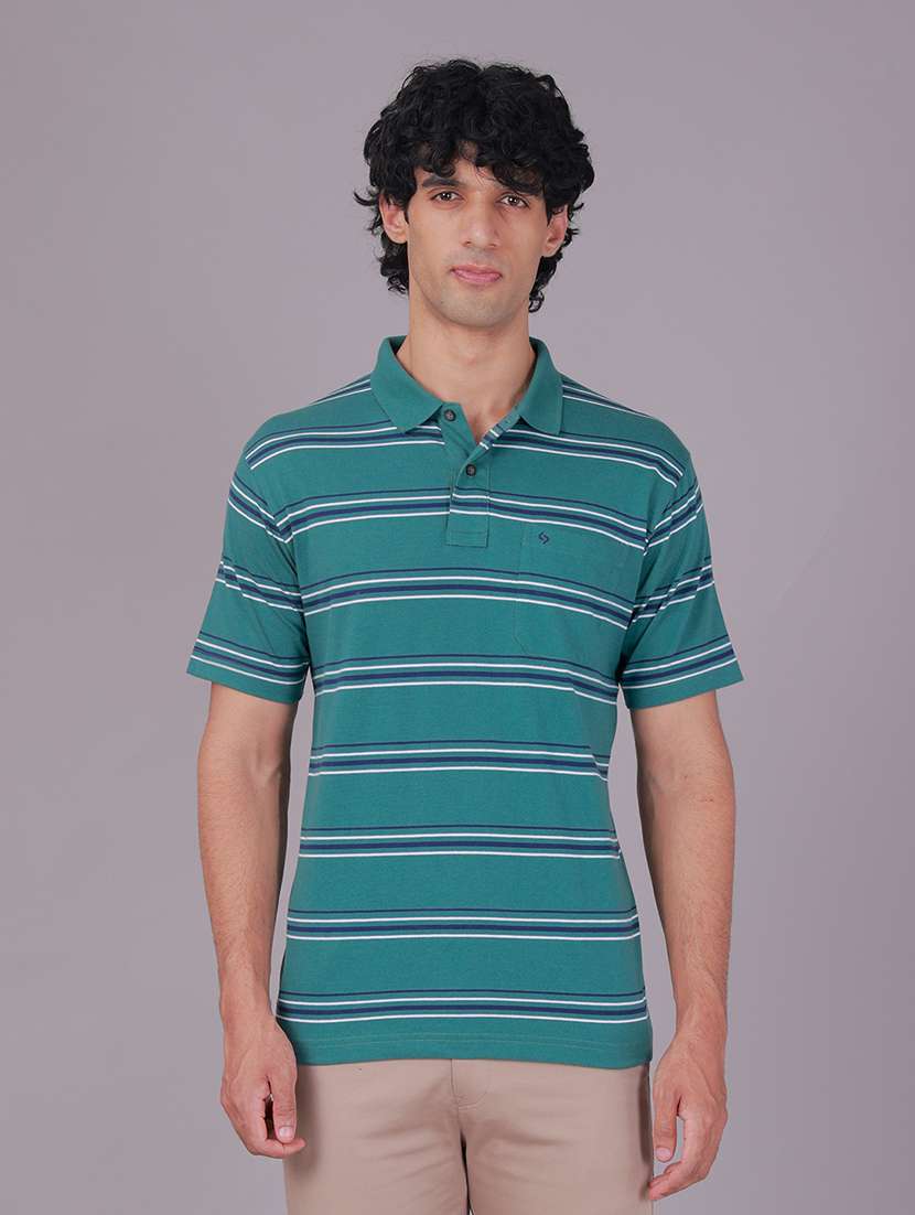 men striped short sleeve regular fit polo t-shirt