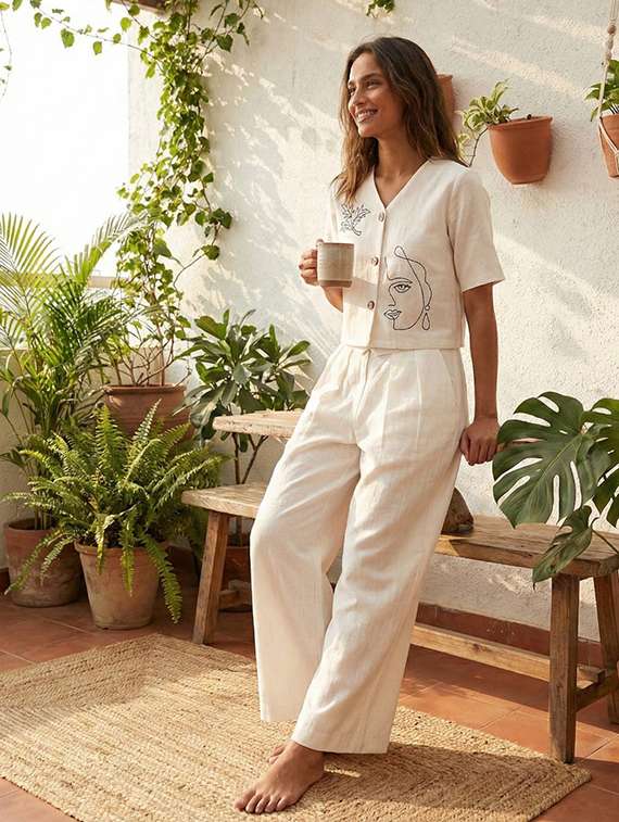 women embroidered short sleeves shirt and trouser co-ord set