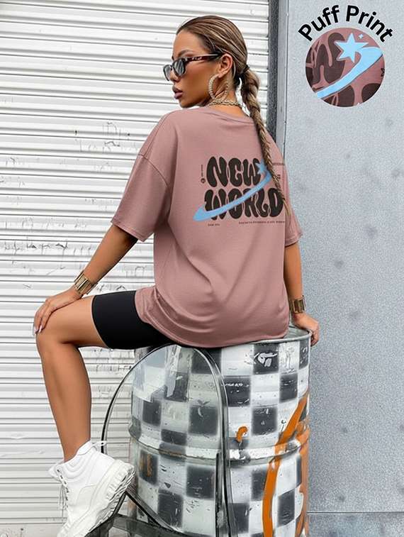 women printed round neck oversized t-shirt
