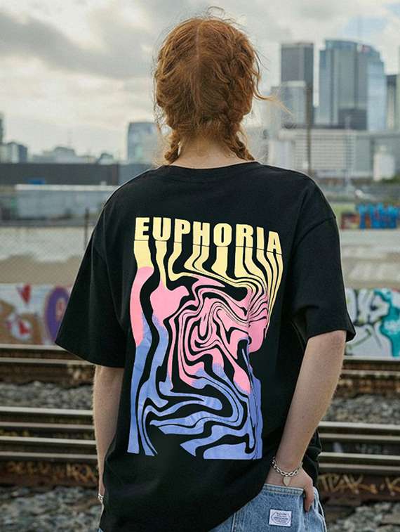 women printed round neck oversized t-shirt
