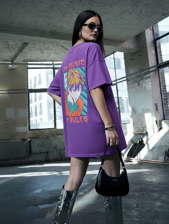 women printed round neck oversized t-shirt