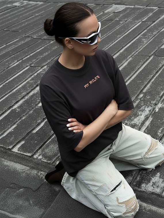 black cotton oversized tshirt - 22512512 -  Standard Image - 3