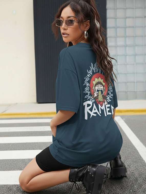 women printed round neck oversized t-shirt