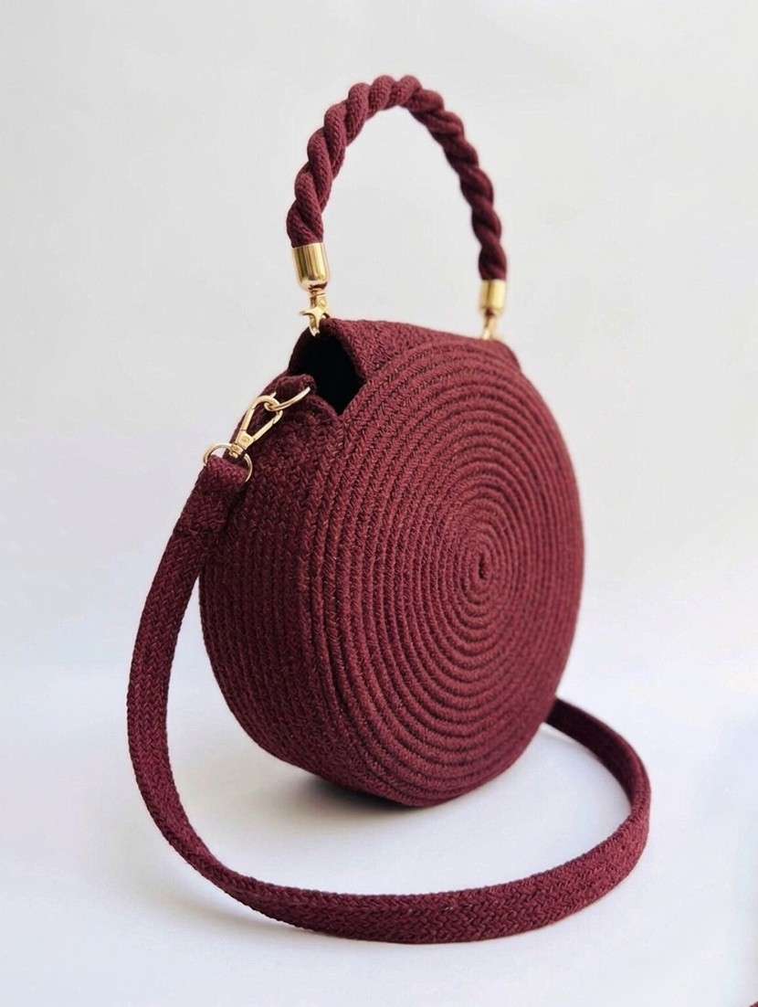 round maroon cotton rope handbag with gold clasp - 22512673 -  Standard Image - 3