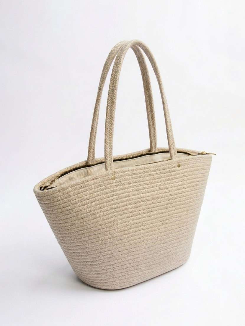 beige cotton tote bag with zip closure - 22512675 -  Standard Image - 3