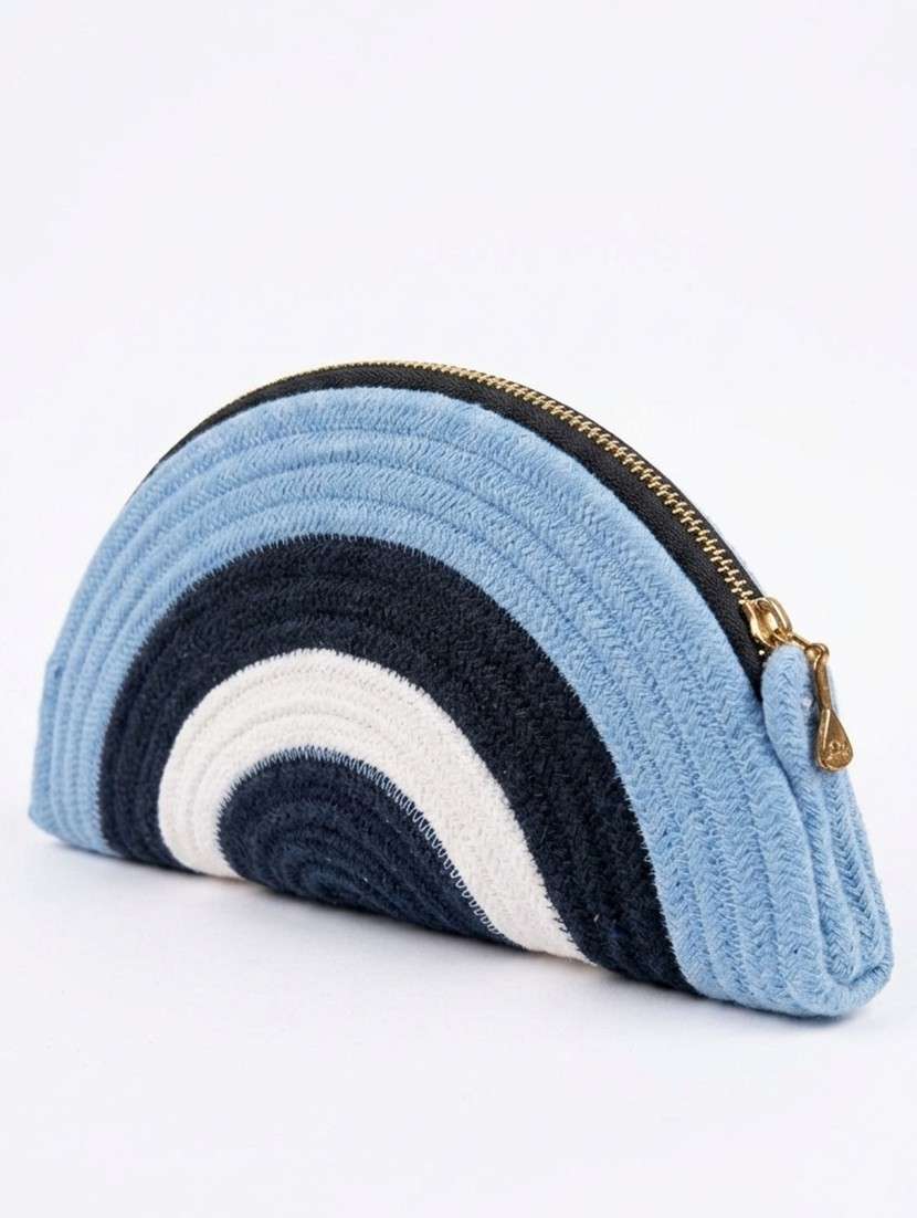 blue and white woven half moon shaped clutch bag - 22512676 -  Standard Image - 3