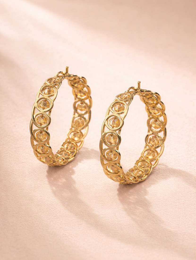 trendy style crystal studded gold hoop earrings for women