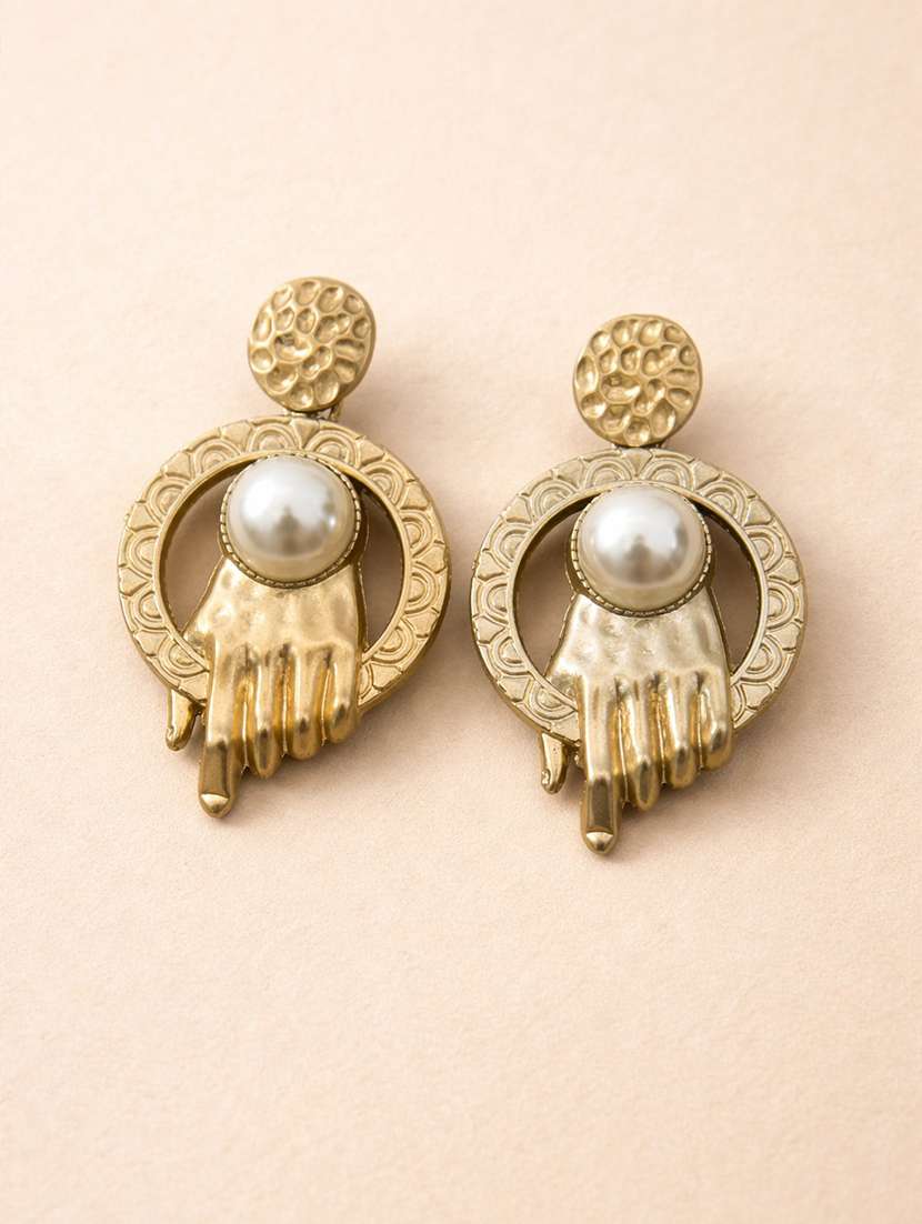 trendy gold-toned pearl drop statement earrings for women
