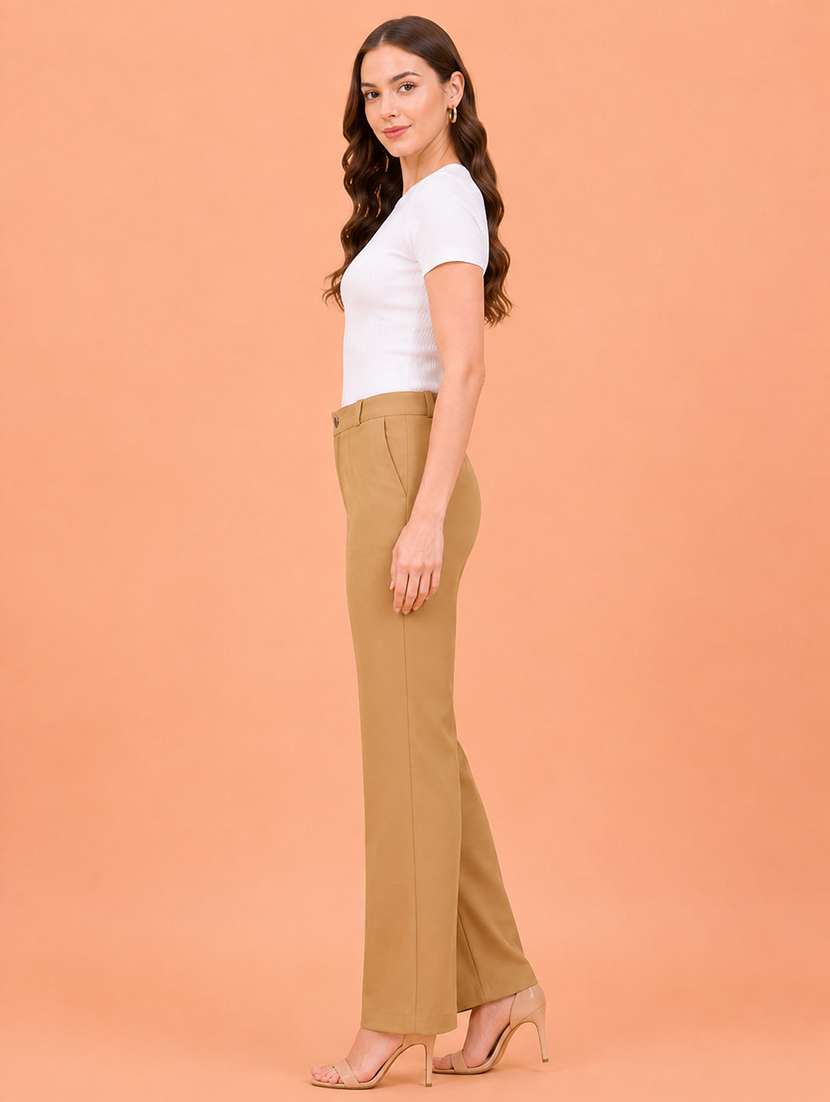 women solid high rise straight fit trouser - 22512706 -  Standard Image - 3