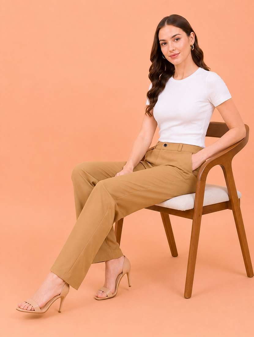 women solid high rise straight fit trouser - 22512706 -  Standard Image - 5