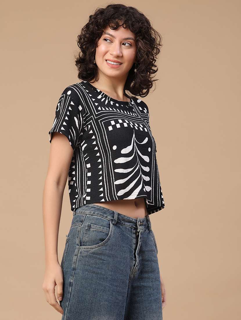 women printed round neck crop t-shirt - 22512720 -  Standard Image - 3
