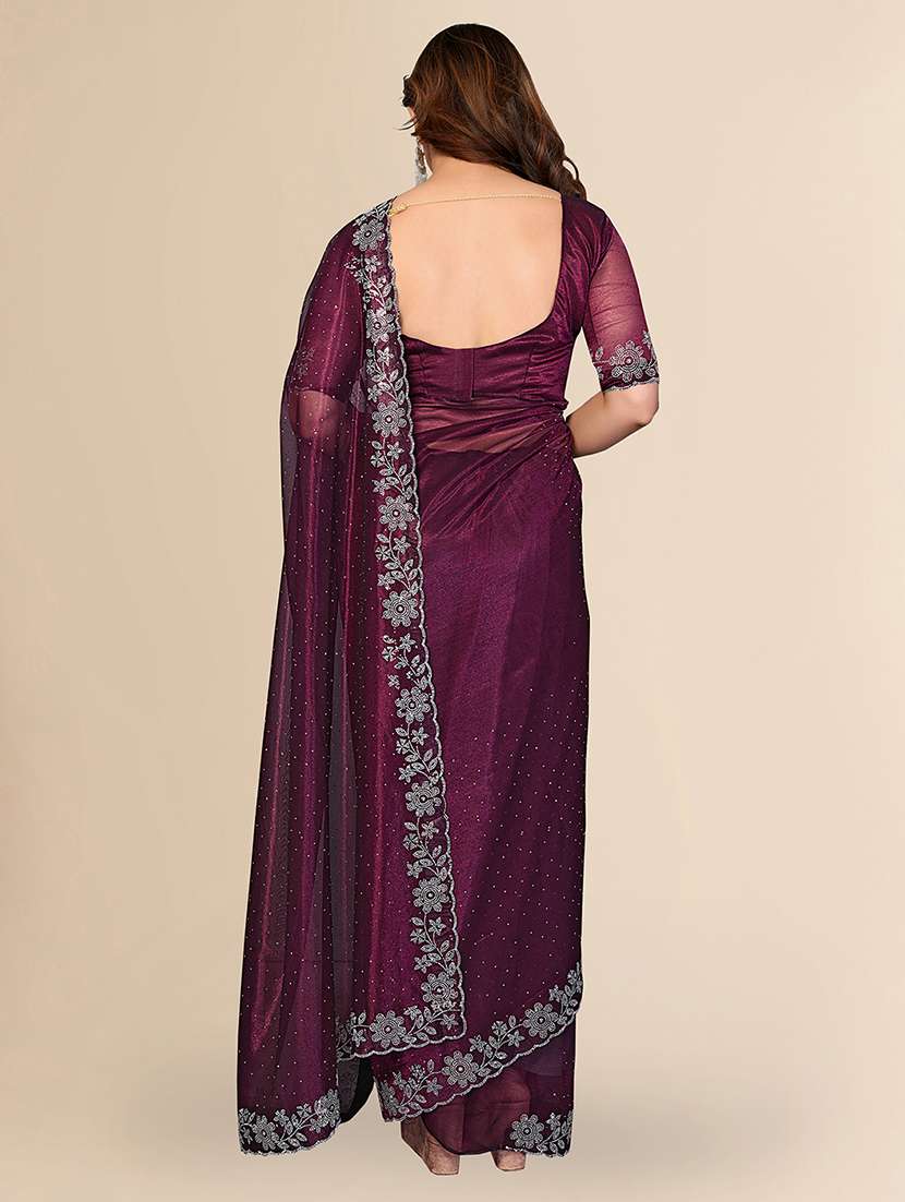 women solid with work embellished saree with blouse - 22512724 -  Standard Image - 3