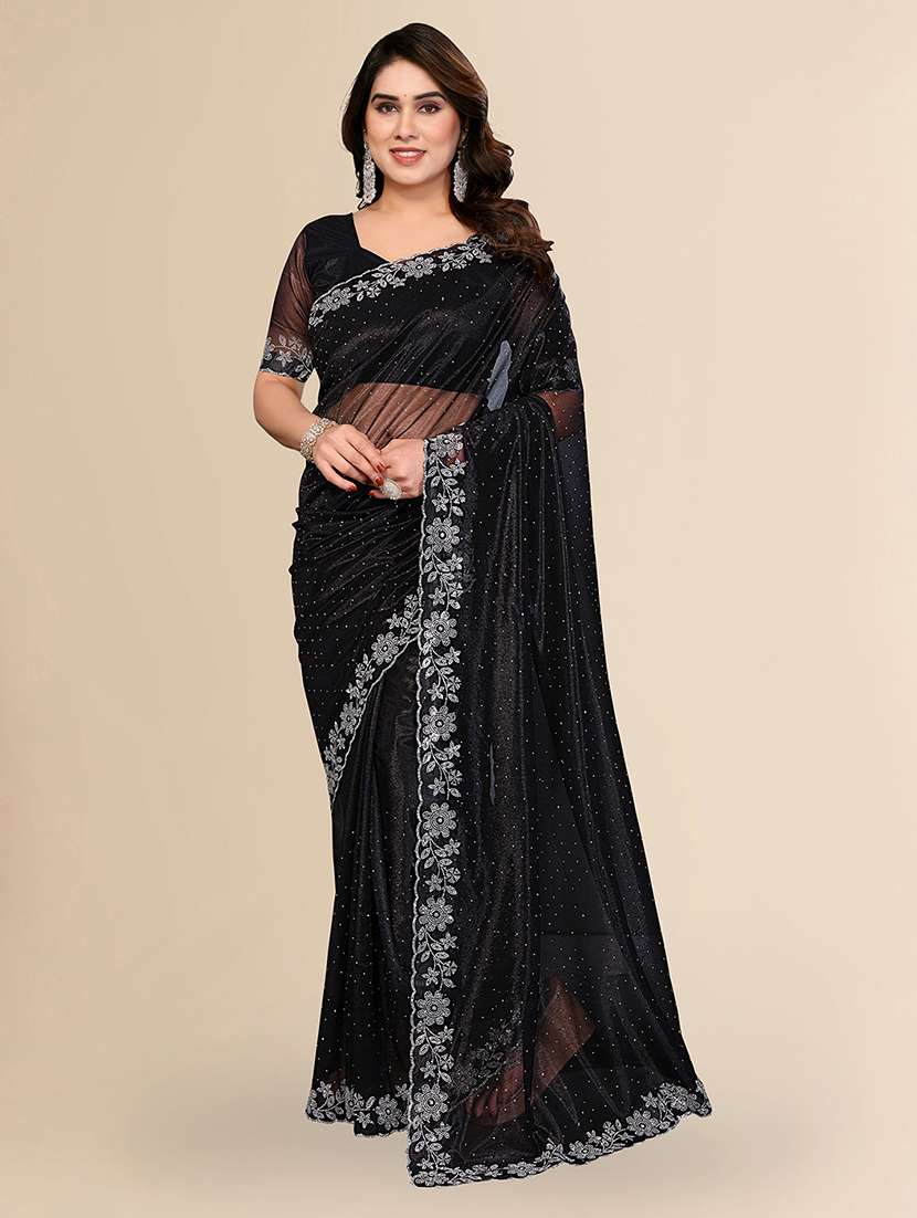 women solid with work embellished saree with blouse