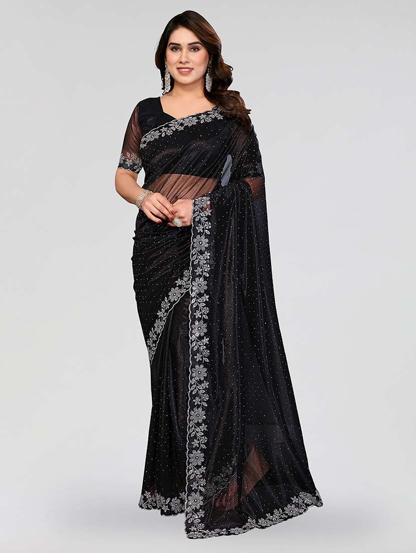 women solid with work embellished saree with blouse