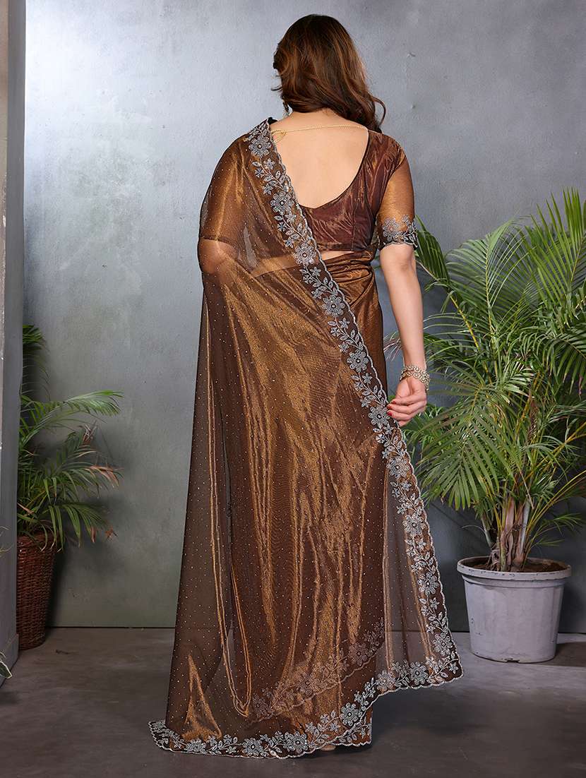 Women Solid With Work Embellished Saree With Blouse - 22512741 -  Standard Image - 3